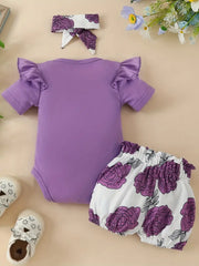 3pcs Short-Sleeved Shorts Suit With Letter Top Printed Pants