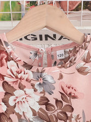 Elegant Floral Print for Lotus Sleeve Mid-Long Dress + Belt