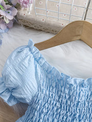 Bubble Sleeve Plain Color Dress with Cute Hat Two-piece Set