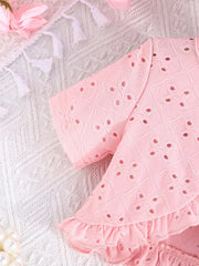 2pcs Design with a Ruffled Edge Knitted Short-Sleeve Set