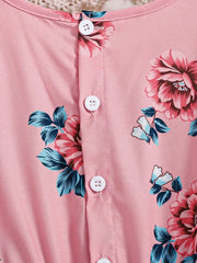 Summer Bubble Sleeve Butterfly Print Pleated Belted Dress