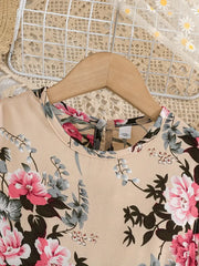 Summer Floral Print Sleeveless Pleated Dress with Belt