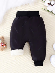 1pc Casual Polyester Knit Elastic Waist Warm Fleece-Lined Jogger Pants