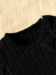 Solid Color Ruffled Sleeve Long Sleeve Dress with Bow Detail