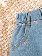 Casual Roll-Up Hem Blue Denim Shorts