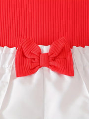 Ribbed U-Neck Bowknot T-Shirt Vest Top + White Elastic Waistband