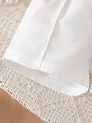 Ribbed U-Neck Bowknot T-Shirt Vest Top + White Elastic Waistband
