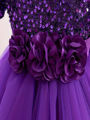 Sparkling Gown 3D Flower Decor Sequins Spliced Flower Dress