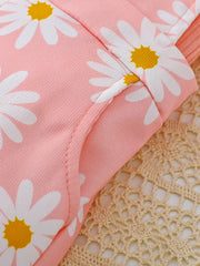 Two-Piece Flutter Sleeve Top with Floral Print & Random Suspender Shorts Set