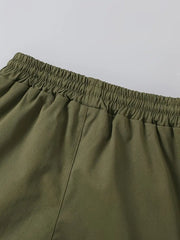 Pockets Elastic Waist Casual Loose Trouser