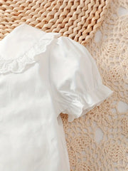 Solid Color Ruffle Collar Bubble Sleeve Shirt