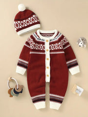 Newborn Infant Geometric Pattern Sweater Romper
