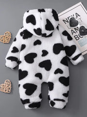 Autumn-Winter Heart Plush Hooded Long-Sleeve Bodysuit