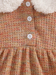 Gray Skirt with Pink Collar and Sleeves Dress