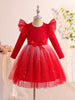 Elegant Starry Night Princess Dress with Bow Waist & Flutter Sleeves