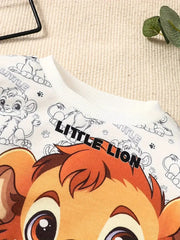 Cute Lion Print Onesie And Pants Set