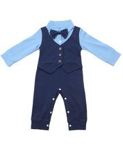 Newborn Boys Suit Set with Bow Tie and Button Vest