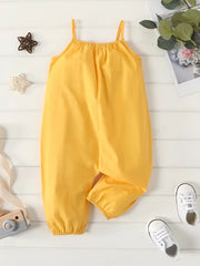 Casual Loose-fit Solid Sleeveless Spaghetti Strap Harem Pants