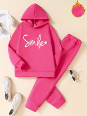 2pcs Long Sleeve Hooded Casual Smile Heart Print Polyester Set