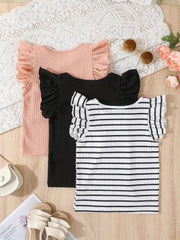 3pcs Basic Crew Neck Striped Vest