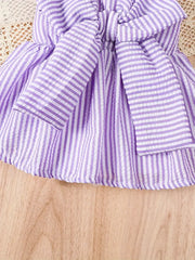 2pcs Charming Striped Bubble Cami Top with Bow & Ruffled Shorts Summer Outfit Set