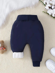 1pc Casual Polyester Knit Elastic Waist Warm Fleece-Lined Jogger Pants