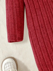 Solid Color Ruffled Sleeve Long Sleeve Dress with Bow Detail