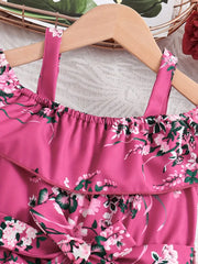 Ruffled Off-Shoulder Dress Flower Graphic Jumpsuit