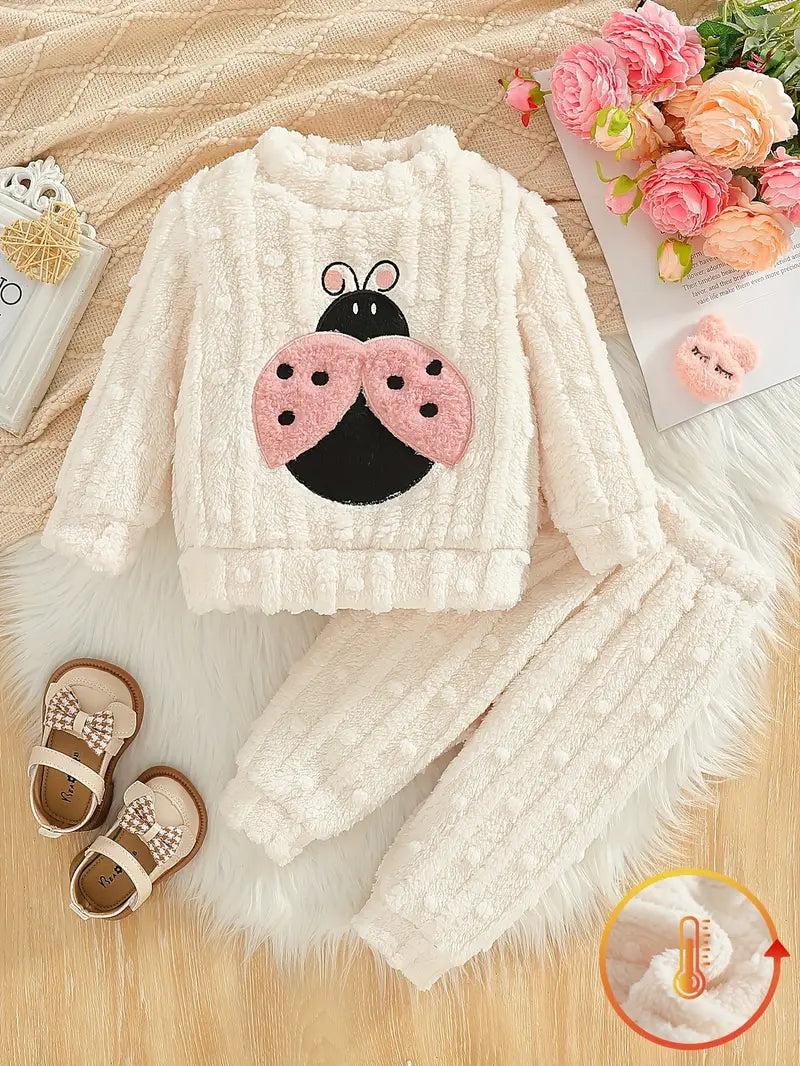 Cute Cartoon Ladybug Embroidered Sweatshirt and Pants Set - FD 🚀