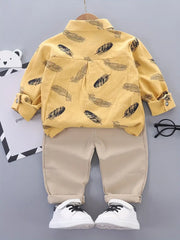 Long Sleeves and Trousers Full Print Suit with Buttons