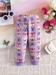 Adorable Butterfly Embossed Plush Pants