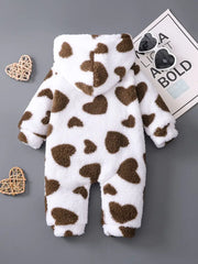 Autumn-Winter Heart Plush Hooded Long-Sleeve Bodysuit