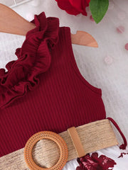 Flower Pattern Splicing One-Shoulder Romper With Belt