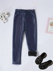 Cozy Fleece-Lined Girls' Leather Look Leggings