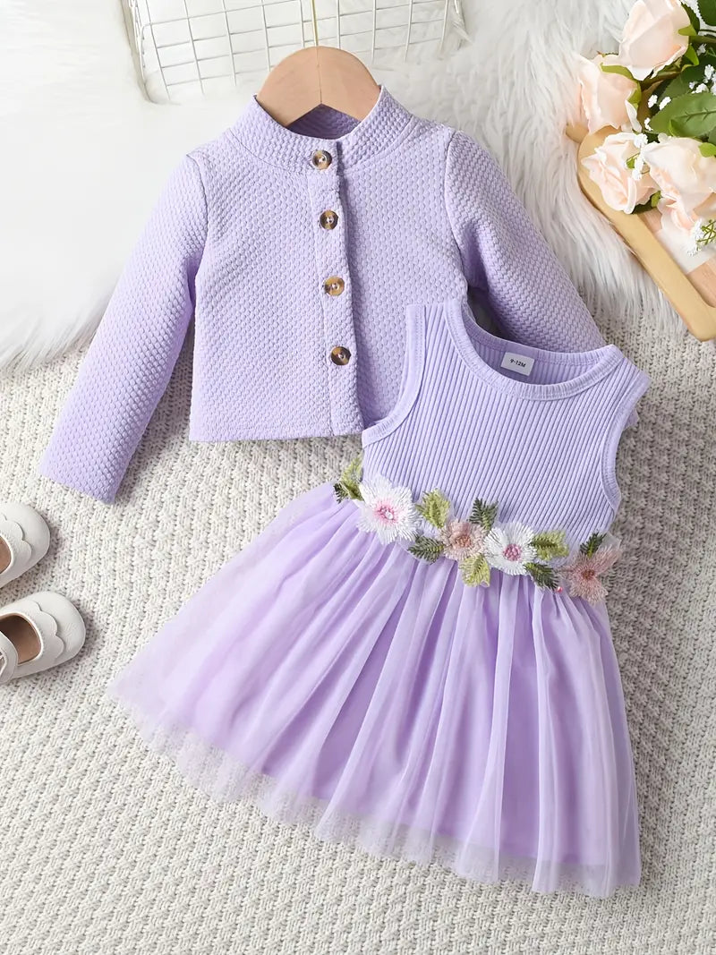 Casual Floral Dress with Long Sleeve Jacket Skirt Set - FD 🚀