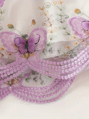 Floral Lace Dress with Ruffled Sleeves & Flared Skirt