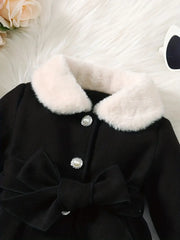 Soft Plush Bow Lapel Collar Jacket  Winter Coat