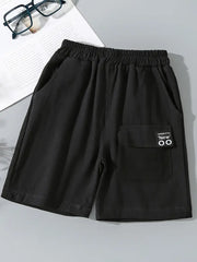 2pcs Elastic Waist Solid Cotton Shorts