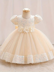 Sparkling Gown 3D Flower Decor Sequins Spliced Flower Dress