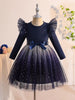 Elegant Starry Night Princess Dress with Bow Waist & Flutter Sleeves