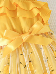 Elegant Yellow Floral Chiffon Dress