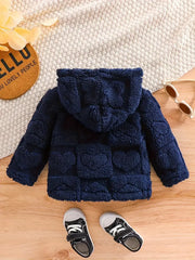 Plush Hooded Jacket With Heart Pattern