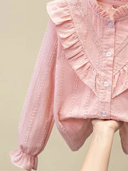 Solid Color Long Sleeve Woven Top Cotton Shirt