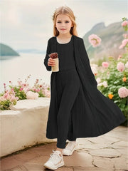 3pcs Girls Long Sleeve Shawl Knit Cardigan + Top + Leggings