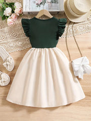 Casual Round Neck Fit and Flare Apricot Ruffle Sleeve Dress