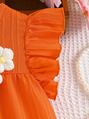 Casual Flower Flying Sleeve Dress + Hair Tie Two-Piece Set