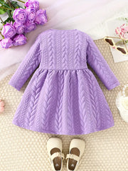 1pc Long Sleeve Knee-Length Adorable Cable Knit Dress