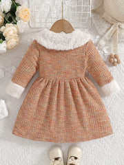 Gray Skirt with Pink Collar and Sleeves Dress