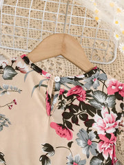 Summer Floral Print Sleeveless Pleated Dress with Belt