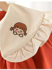 Cotton Cartoon Character Button Front Placket Ruffled Collar Outerwear